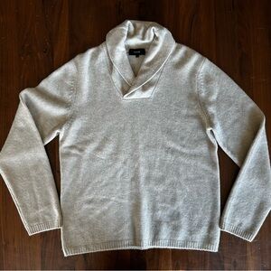 Vince 100% Cashmere Shawl Collar Sweater Mens Medium Beige Pullover Luxury